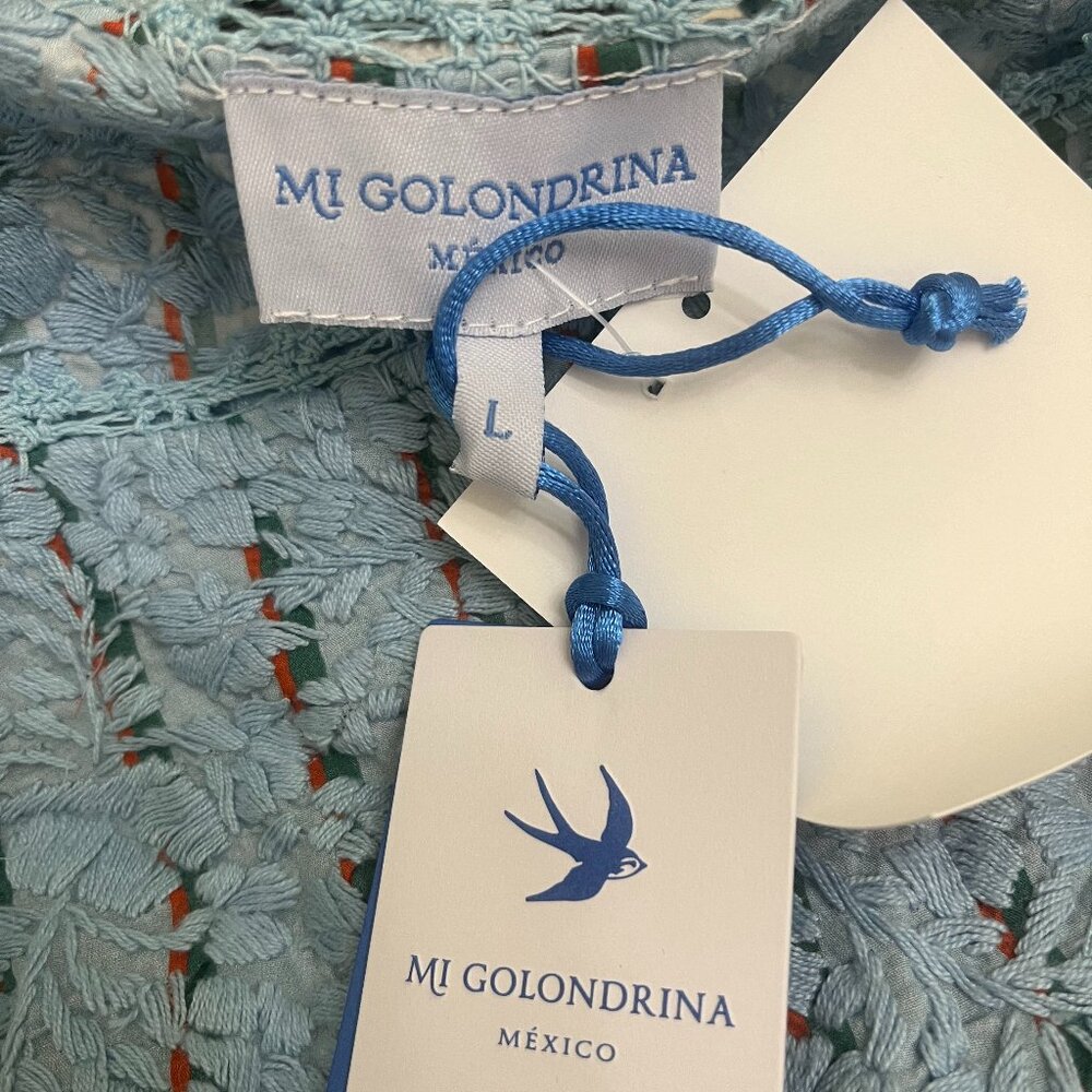 Mi Golondrina Oaxaca Embroidery Dress Light Blue with Stripes NWT - Picture 7 of 16
